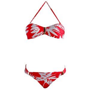 Salinas Red & White Tropical Bird Print Bikini